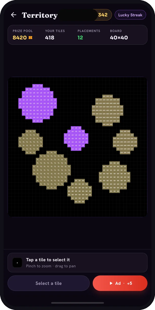 The Territory team board, where teams claim tiles on a shared grid.